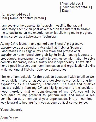 Lab Technician Cover Letter Lovely Laboratory Technician Cover Letter Sample