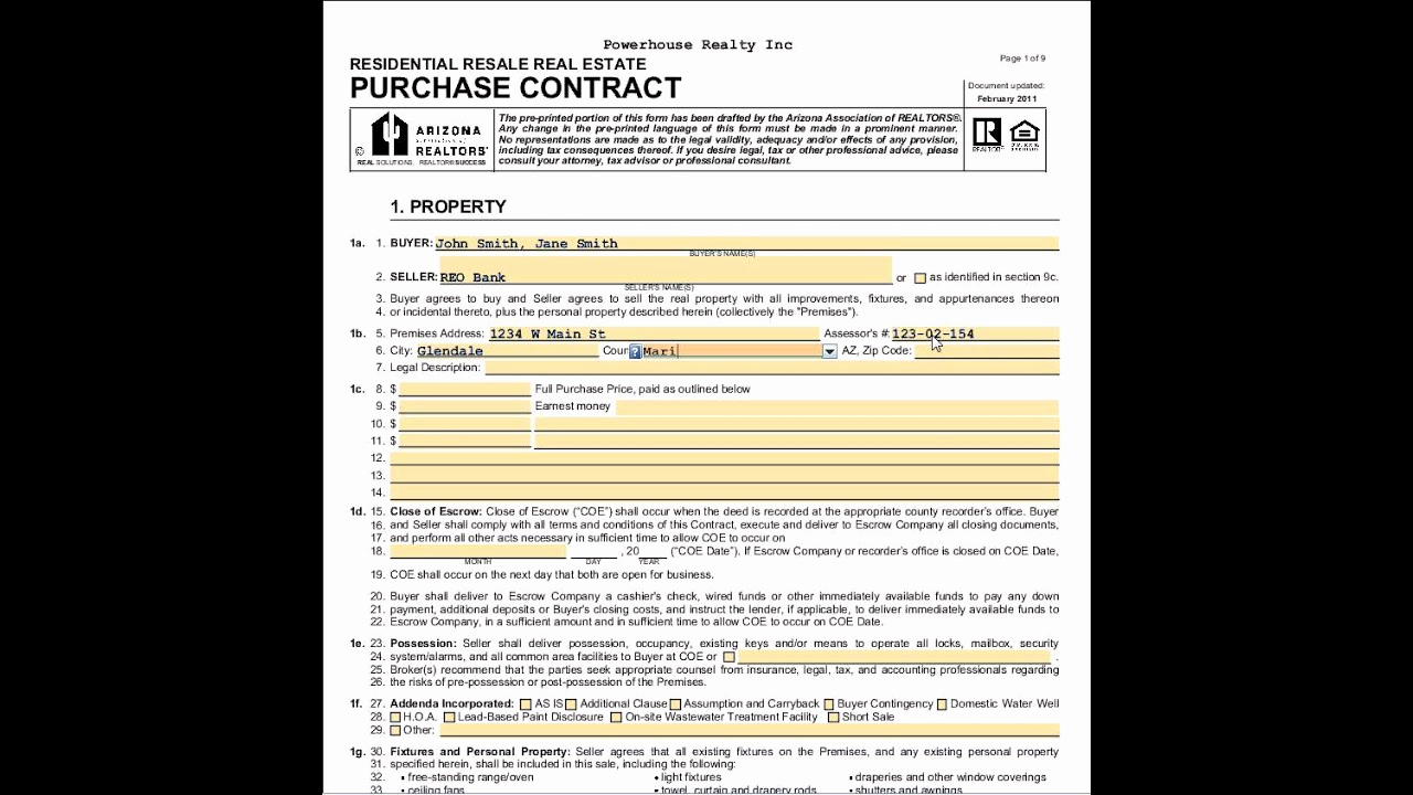 Land Purchase Agreement form Pdf Lovely Pleting Section 1 Property Az Residential Purchase