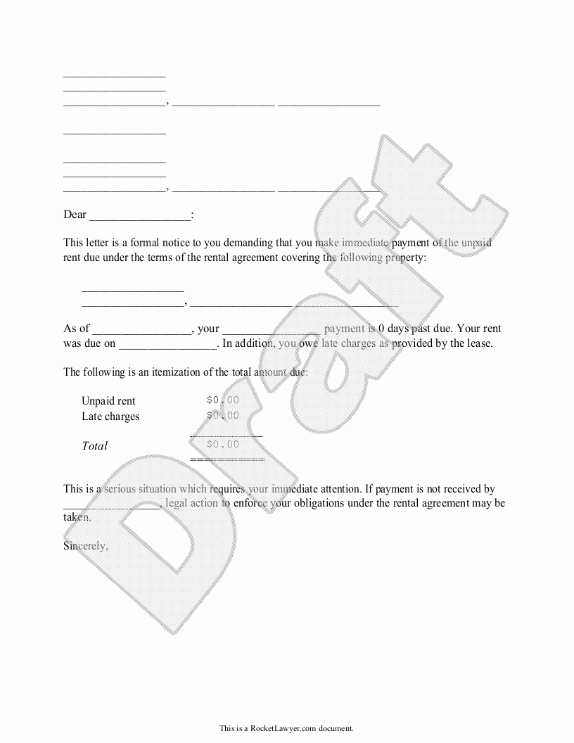 Late Rent Payment Letter Inspirational Late Rent Notice Letter for Rent Payment form with Sample