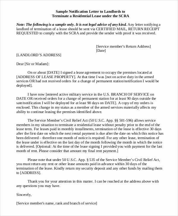 Lease Termination Letter to Tenant Awesome Sample Lease Termination Letter 7 Examples In Word Pdf