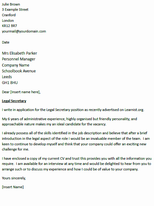 Legal Cover Letters Samples Unique Legal Secretary Cover Letter Example Icover