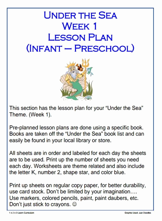 Lesson Plan for toddlers Fresh Free Under the Sea Week 1 Lesson Plan Infant