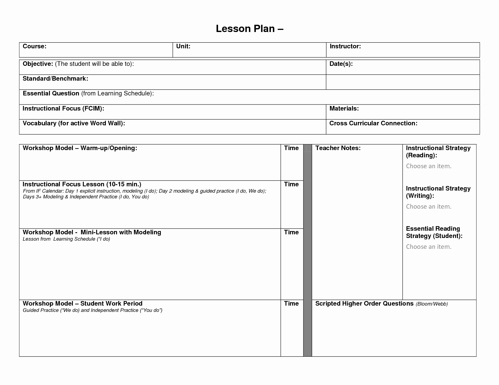 Lesson Plan Template Free Awesome Blank Lesson Plan format Template