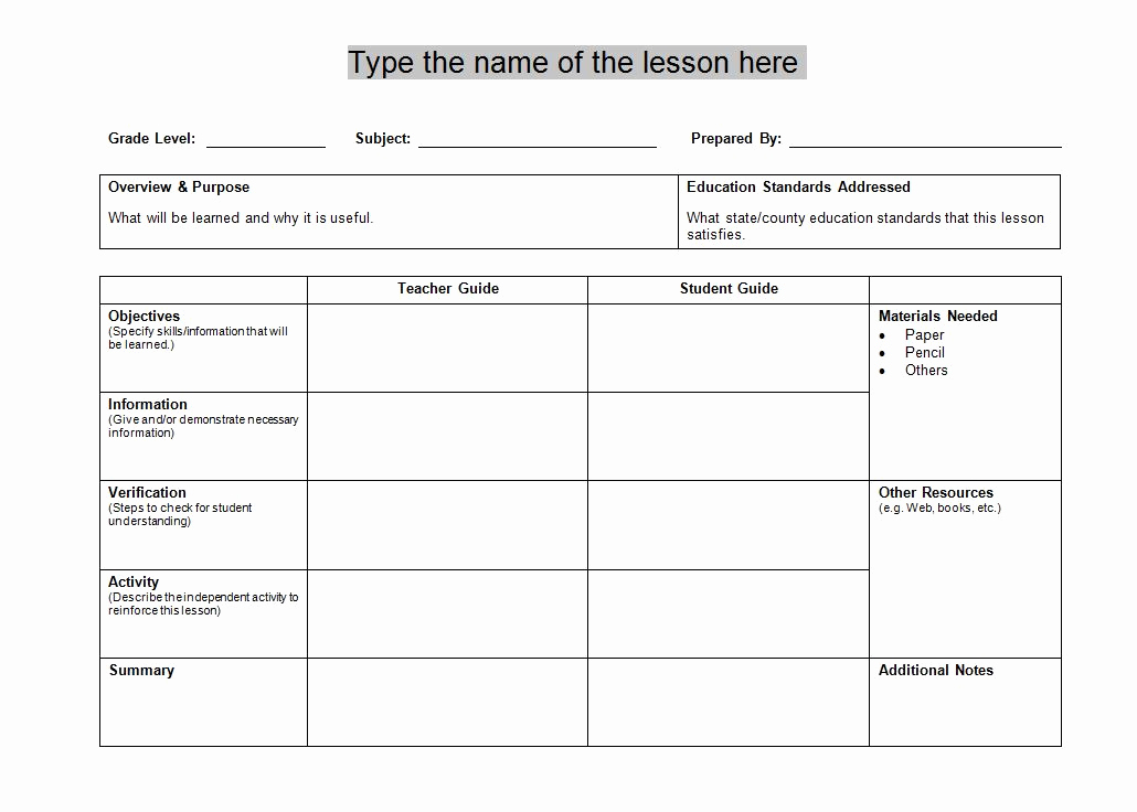 Lesson Plan Template Free New Lesson Plan Template Word