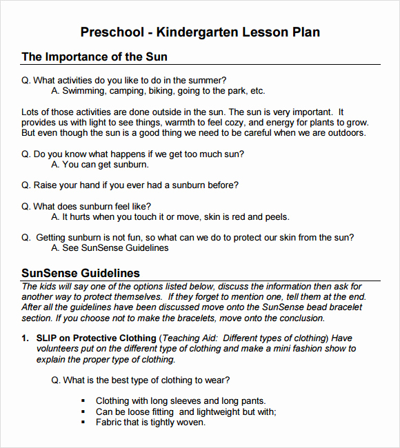Lesson Plans for Kindergarten Awesome 10 Sample Preschool Lesson Plans