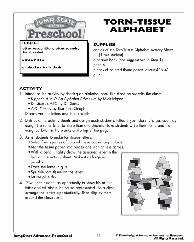 Lesson Plans for Kindergarten Lovely torn Tissue Alphabet – Fun Free Preschool Reading