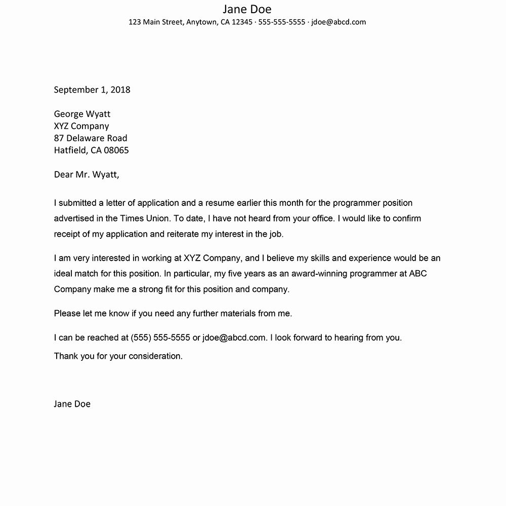 Letter Of Application Example Elegant Sample Letter to Follow Up On A Job Application