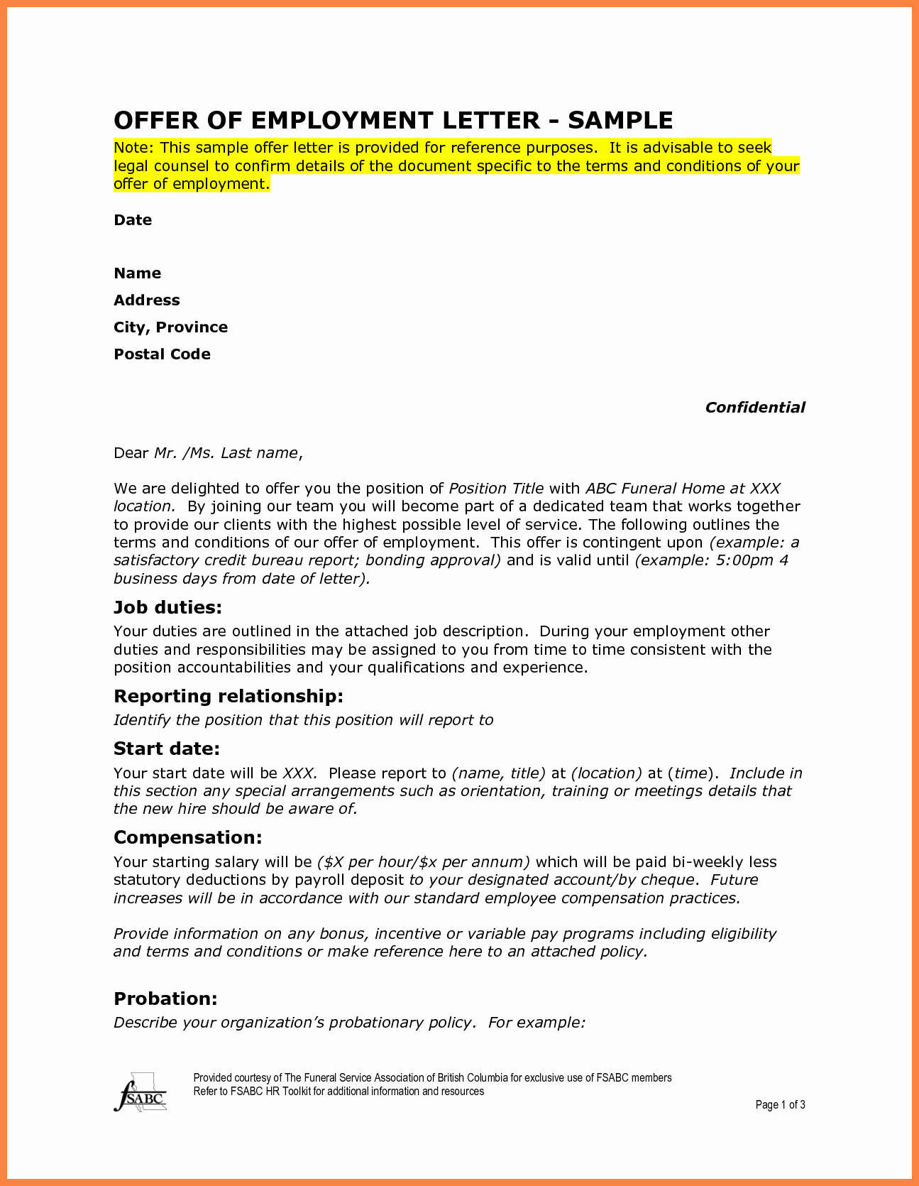 10 offer of employment letter