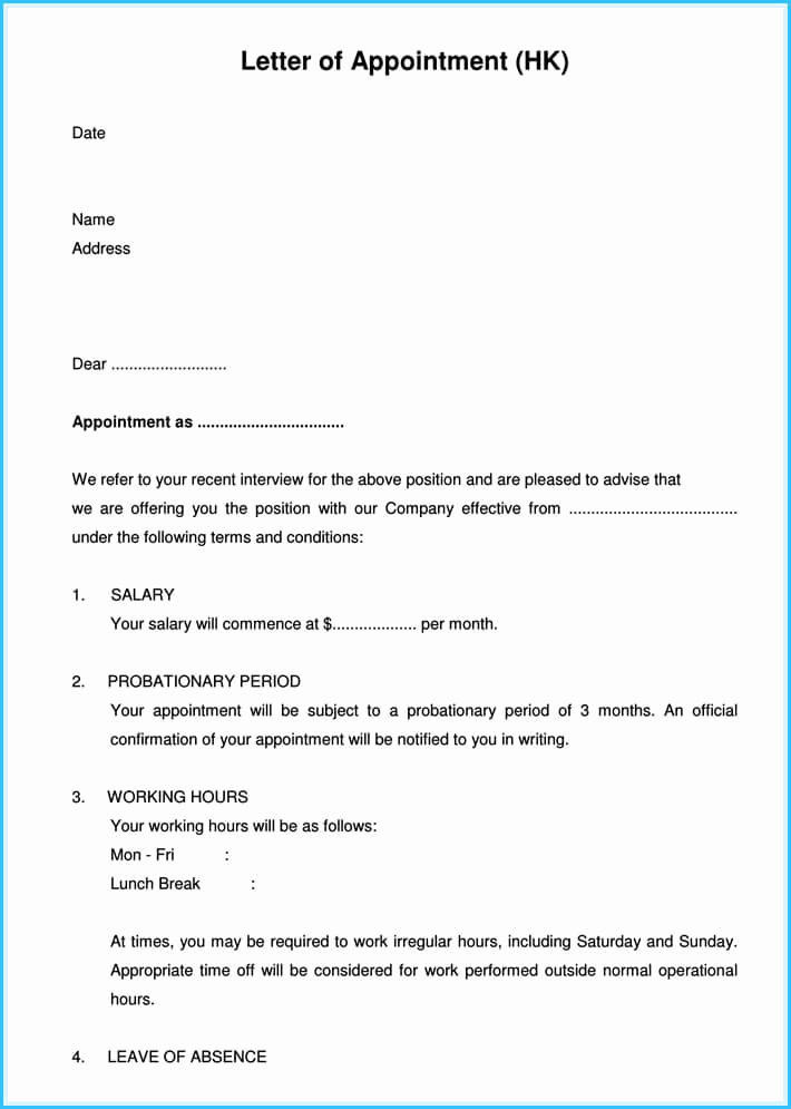 Letter Of Employment Templates Lovely Job Appointment Letter 12 Sample Letters and Templates