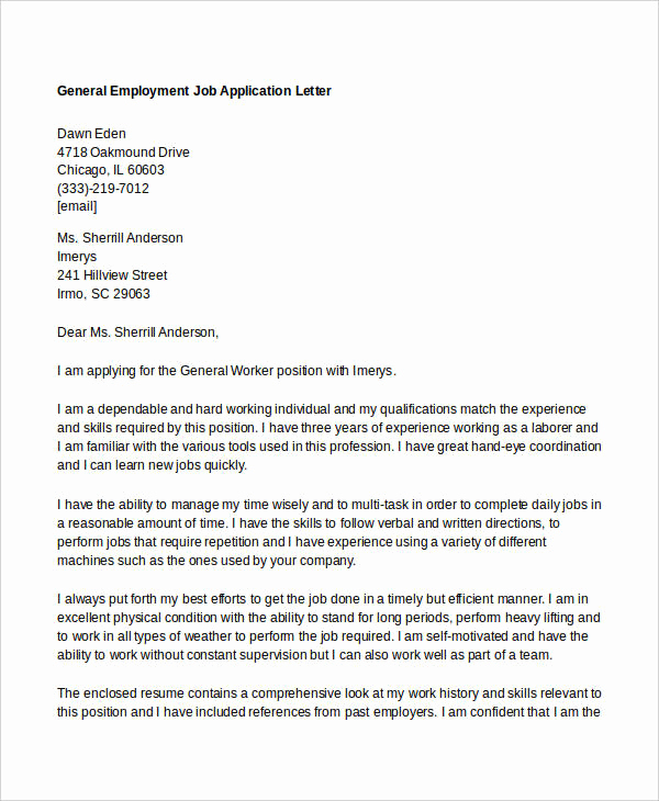 Letter Of Employment Templates Unique 10 Job Application Letter Templates for Employment Pdf