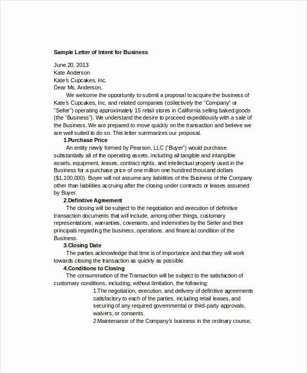 Letter Of Intent for Business Awesome 39 Letter Of Intent Templates Free Word Documents