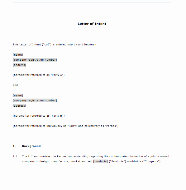 Letter Of Intent for Business Lovely Letter Intent for Business top form Templates