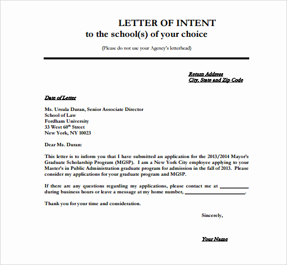 Letter Of Intent for Business New 13 School Letter Intent Templates Pdf Doc