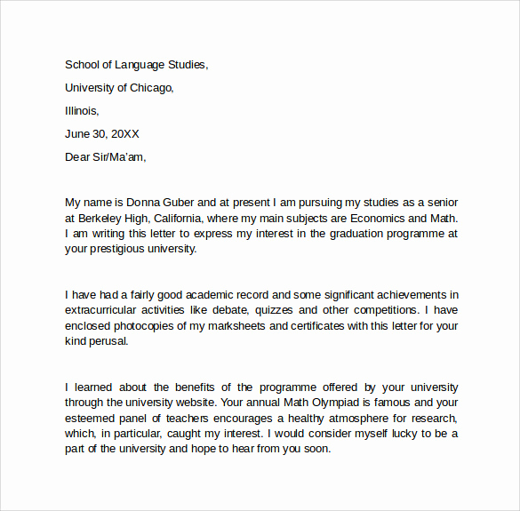 Letter Of Intent for College Beautiful 10 Sample College Letter Intent Pdf Doc