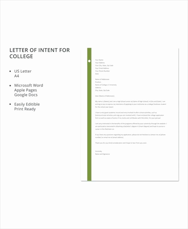 Letter Of Intent for Colleges Best Of 8 Sample College Letter Intent – Pdf Doc