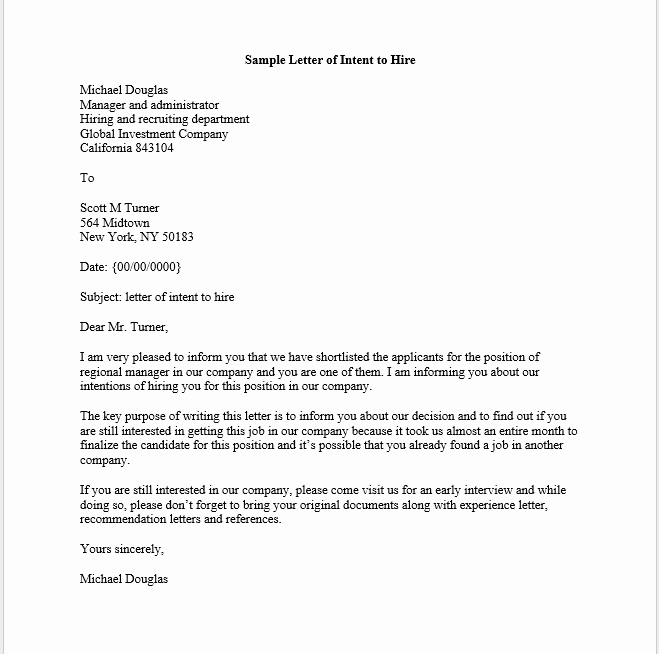Letter Of Intent to Hire New Sample Letter Of Intent to Hire Smart Letters