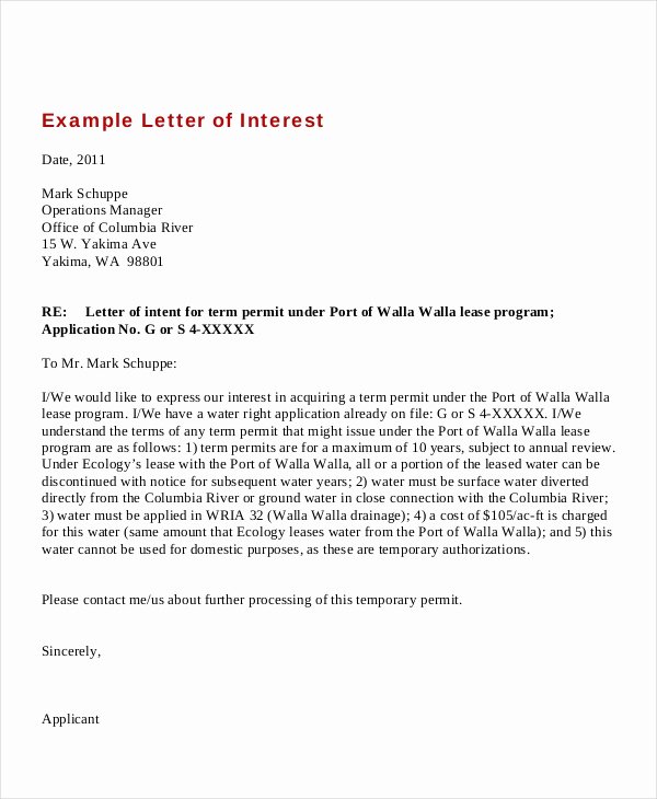 Letter Of Interest Samples Luxury 9 Letters Of Interest Free Sample Example format
