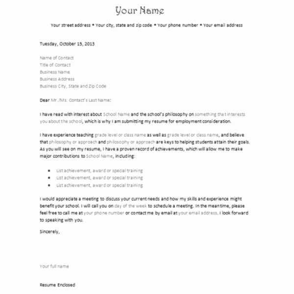 Letter Of Interest Teacher Unique Letter Of Interest or Inquiry 4 Sample Downloadable