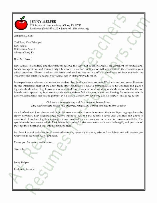 Letter Of Interest Teacher Unique Teacher S Aide Cover Letter Example Healthy Me