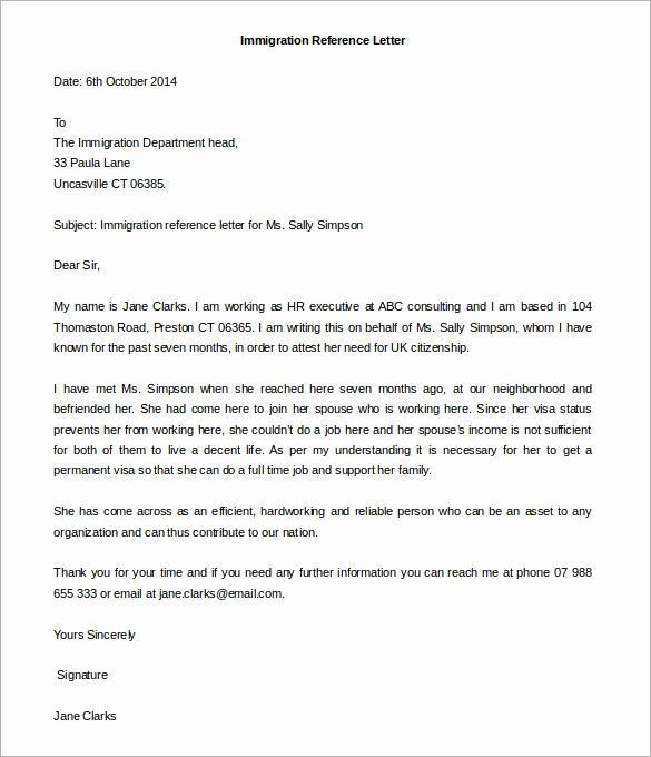 Letter Of Recommendation for Immigration Best Of Letter Re Mendation for Immigration
