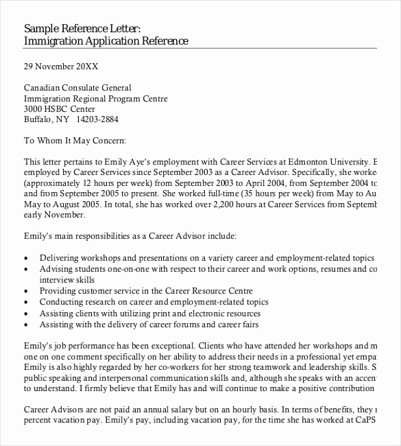 Letter Of Recommendation for Immigration Fresh Reference Letter Templates – 18 Free Word Pdf Documents