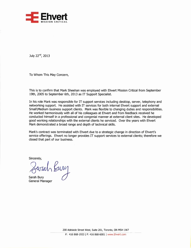 Letter Of Recommendation From Employer Awesome Reference Letter Mark Sheehan