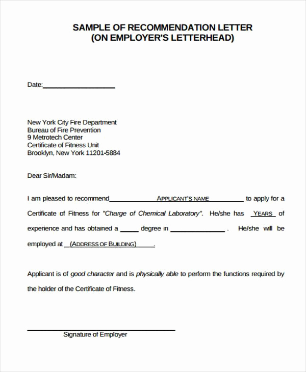 Letter Of Recommendation From Employer Beautiful Employer Re Mendation Letter Sample 9 Examples In
