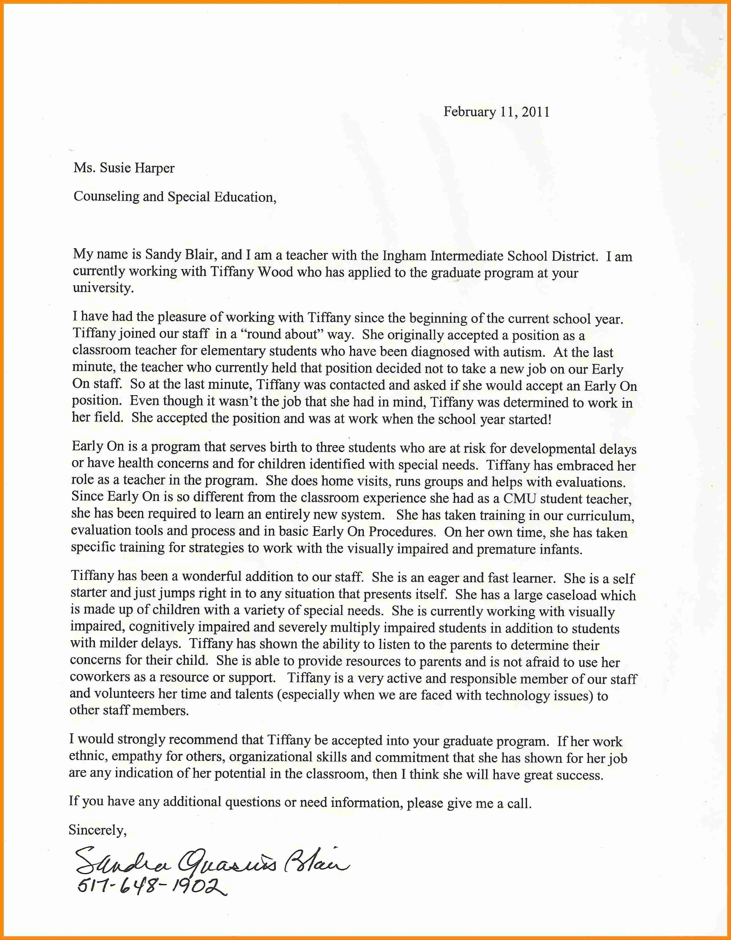 Letter Of Recommendation From Employer New 7 Employer Re Mendation Letter for Graduate School