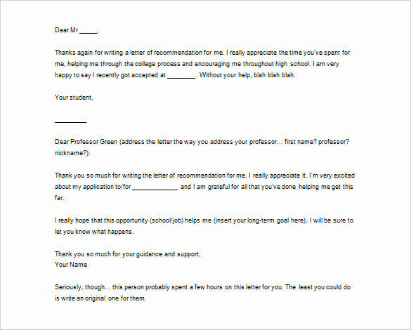 Letter Of Recommendation From Professor Best Of Thank You Letter for Re Mendation – 9 Free Word Excel