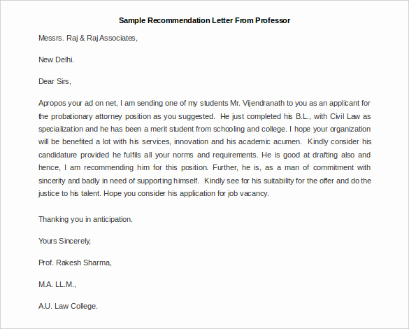 Letter Of Recommendation From Professor New 30 Re Mendation Letter Templates Pdf Doc
