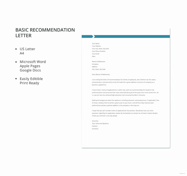 Letter Of Recommendation Templates Word Beautiful 27 Letter Of Re Mendation In Word Samples