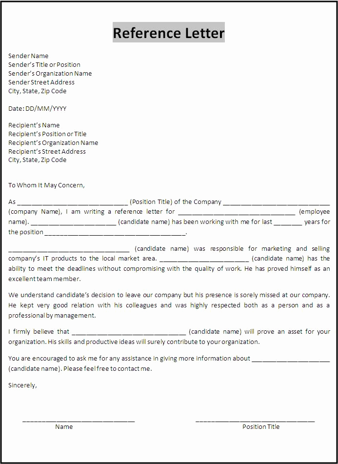 Letter Of Recommendation Templates Word Fresh 10 Reference Letter Samples