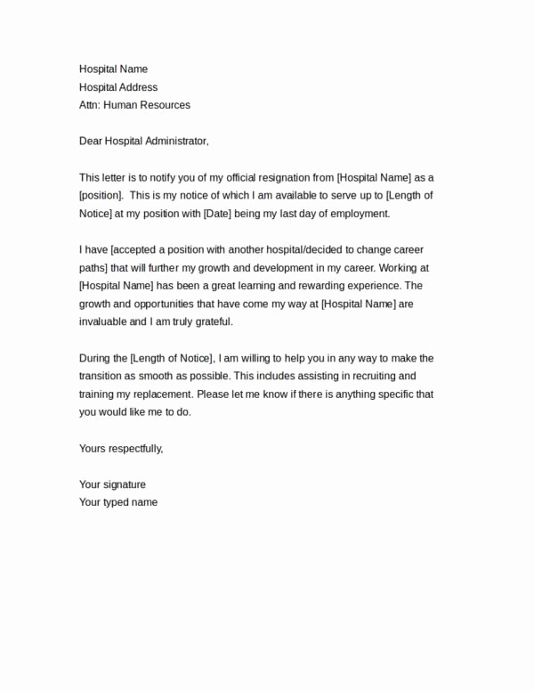 Letter Of Resignation Nursing New 13 Nurse Resignation Letter Samples and Templates Pdf Word