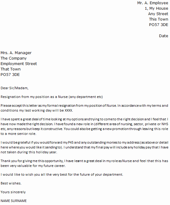 Letter Of Resignation Nursing Unique Nurse Resignation Letter Example Icover