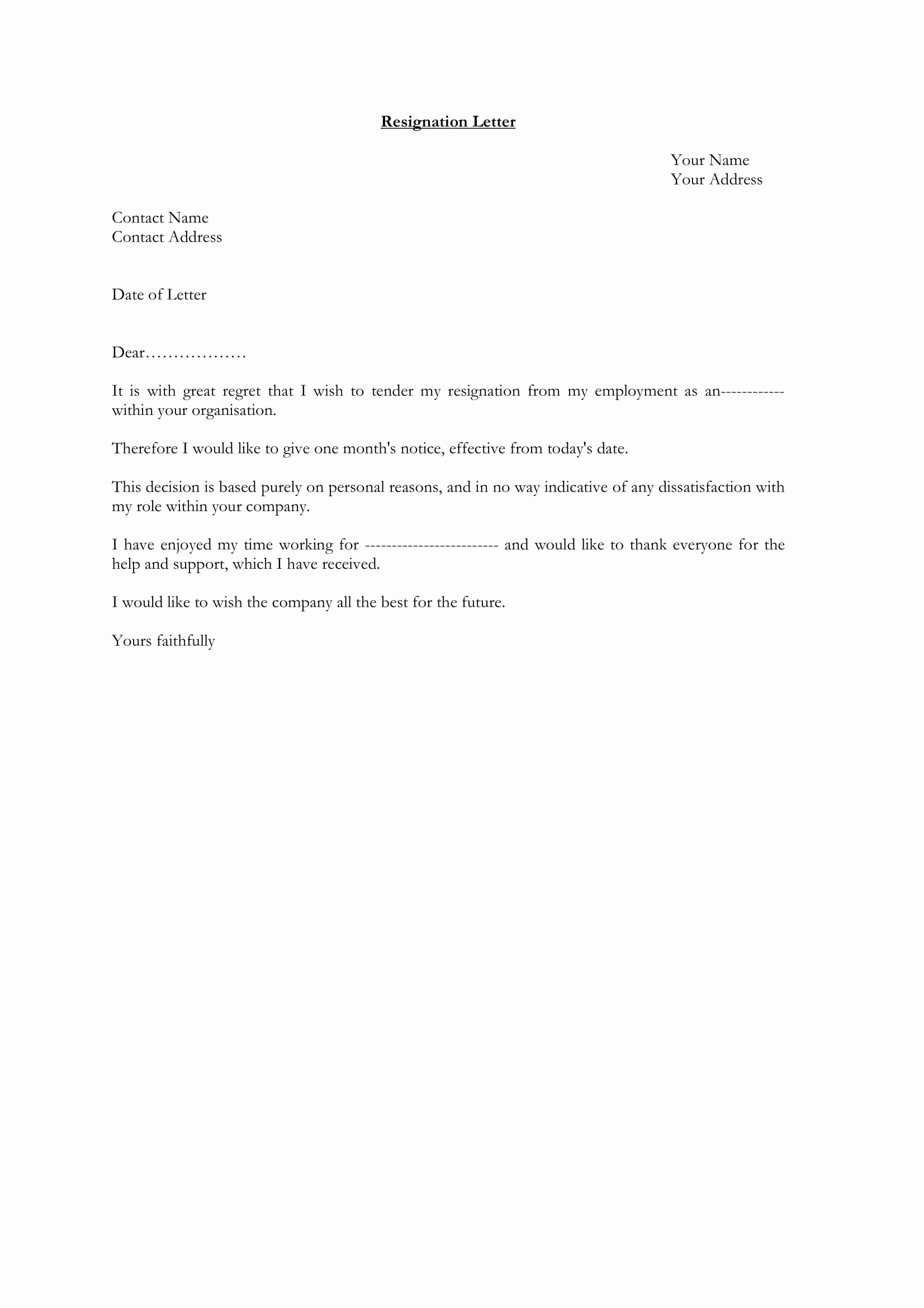 Letter Of Resignation Template Free Beautiful 25 Simple Resignation Letter Examples Pdf Word