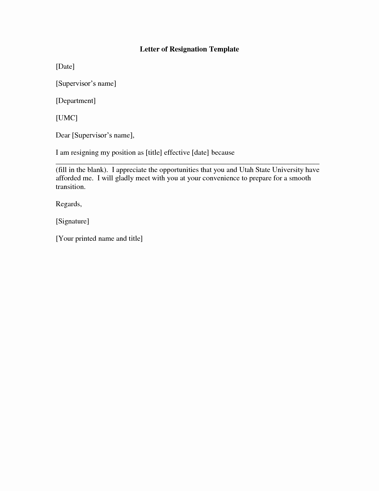 Letter Of Resignation Template Free Best Of Free Printable Letter Of Resignation form Generic
