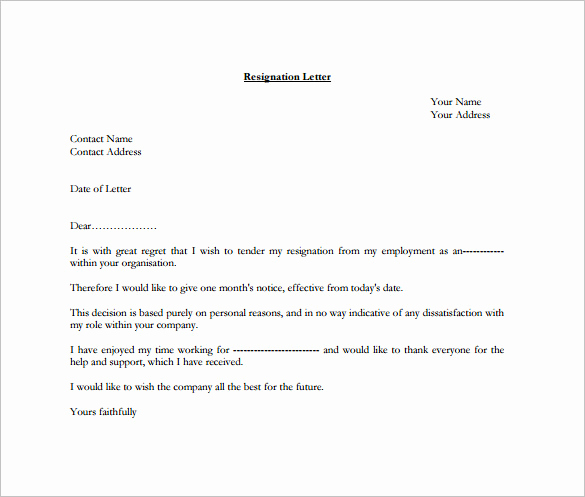 Letter Of Resignation Template Free Fresh 11 Notice Of Resignation Letter Templates Doc Pdf