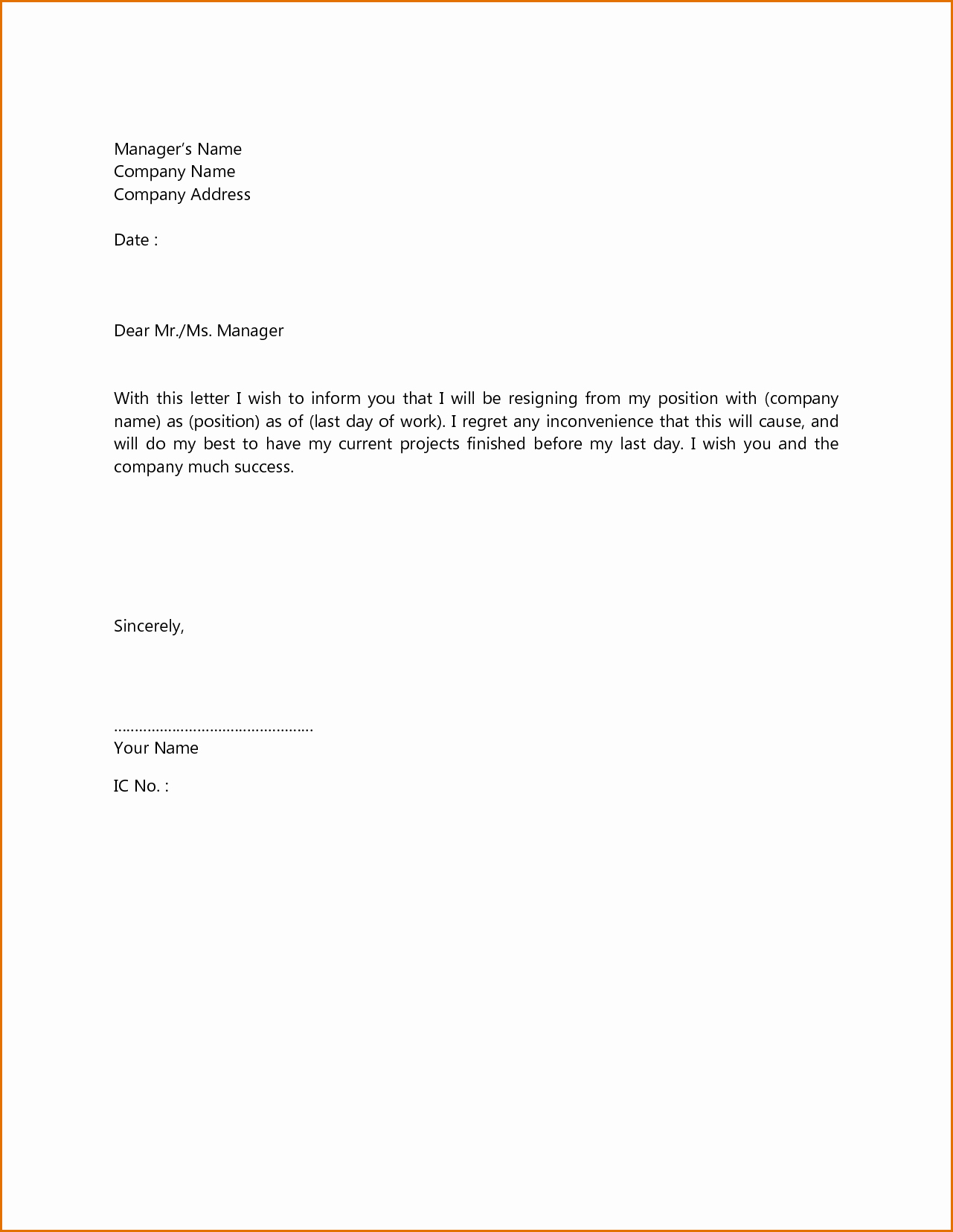 Letter Of Resignation Template Free Luxury Simple format Resignation Letter Resume Layout 2017