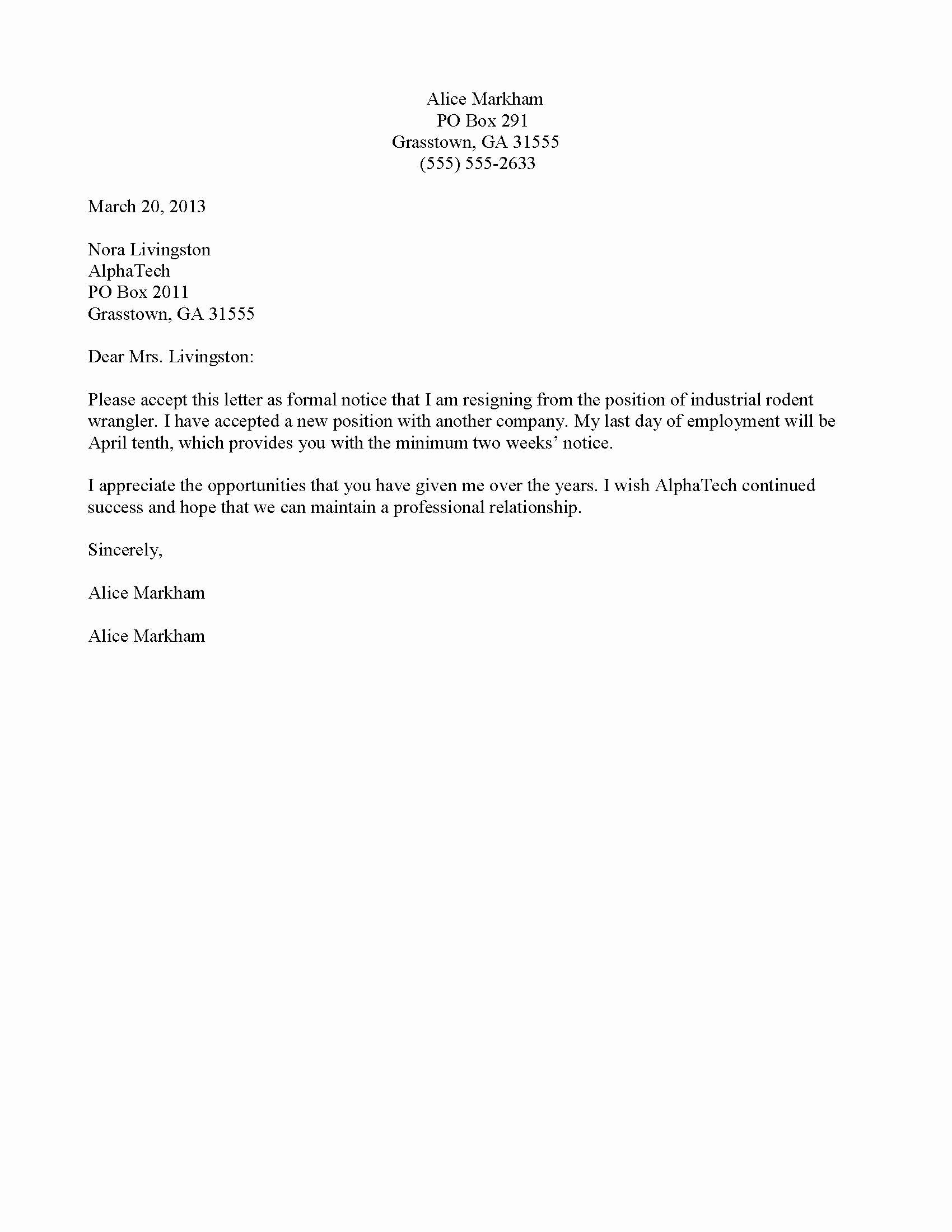 Letter Of Resignation Template Free New Writing A Resignation Letter – San Jose State University Guide