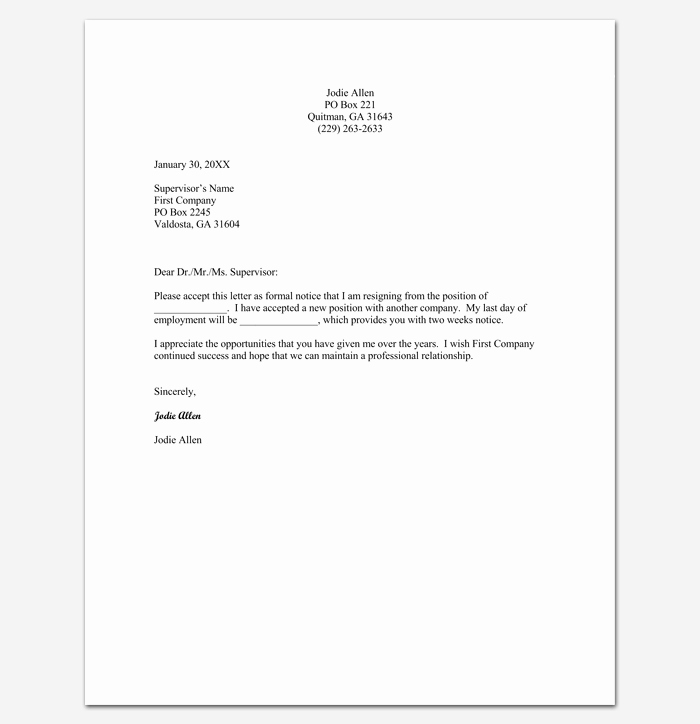 Letter Of Resignation Template Word Beautiful Resignation Letter Template format &amp; Sample Letters with