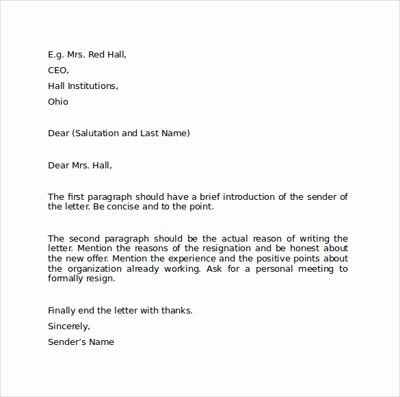Letter Of Resignation Template Word Lovely Sample Resignation Letter format 9 Download Free