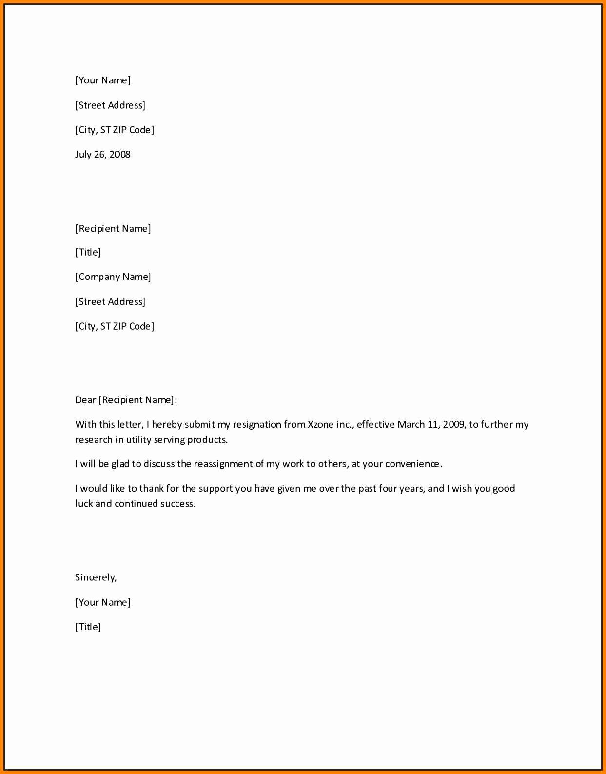 Letter Of Resignation Template Word Unique 5 Easy Resignation Letter