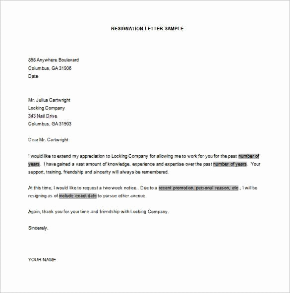 Letter Of Resignation Templates New Pdf Letter Template Free Word Excel Resignation format