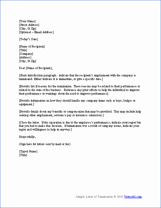 Letter Of Termination Of Employee Elegant Free Termination Letter Template