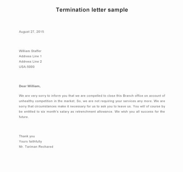 Letter Of Termination Of Employee New Letter Termination