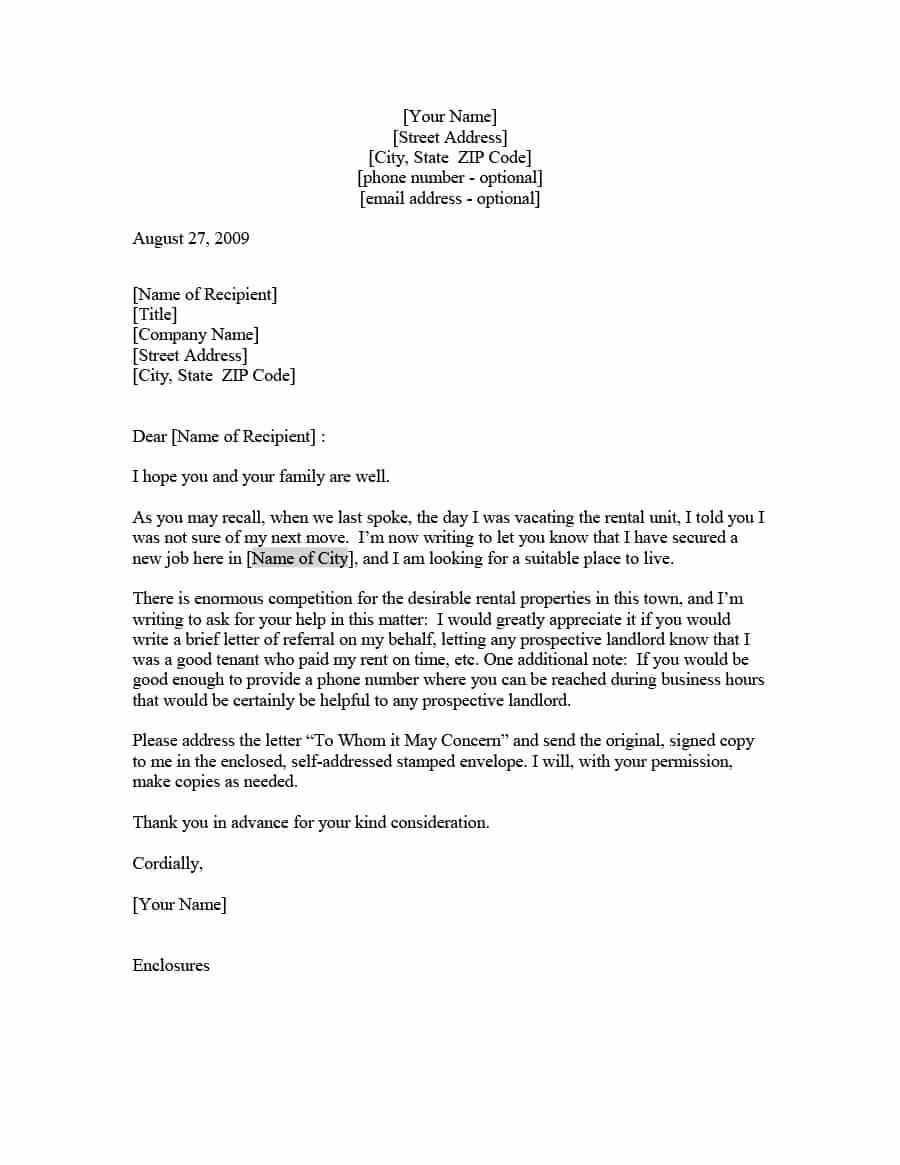 Letter to Land Lord Fresh 40 Landlord Reference Letters &amp; form Samples Template Lab
