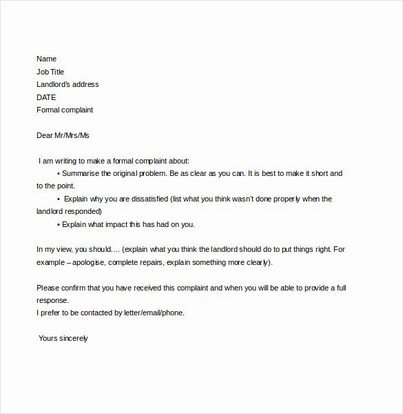 Letter to Land Lord Fresh Plaint Letter to Landlord – 8 Free Word Pdf Documents