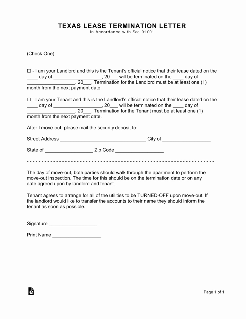 Letter to Landlord Moving Out Best Of Texas Lease Termination Letter form