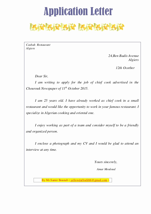 Letters Of Application Examples Elegant Text Sample Application Letter