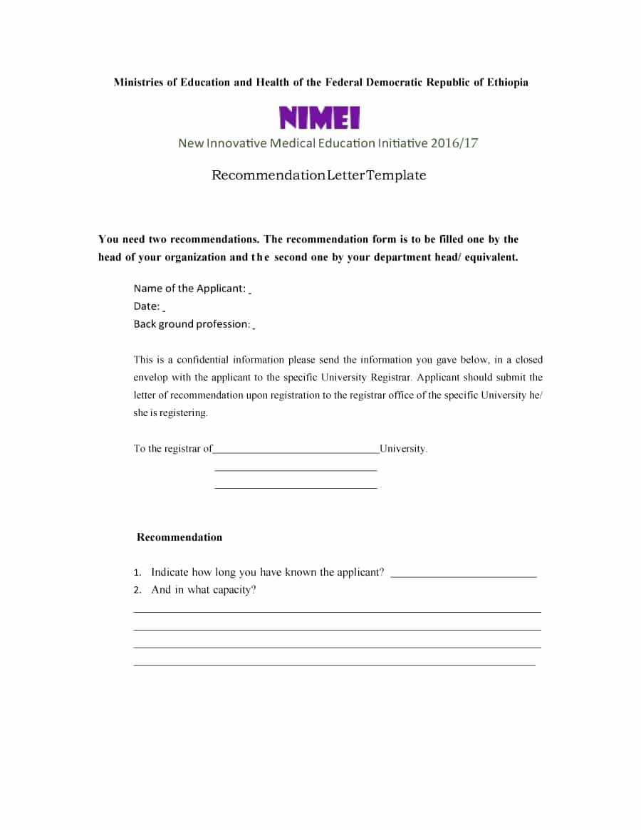 Letters Of Recommendation Template Awesome 43 Free Letter Of Re Mendation Templates &amp; Samples